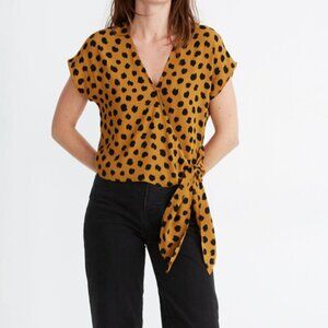 NEW Madewell Animal Sash-Tie Wrap Top in Painted Spots / Polka Dot Blouse - M
